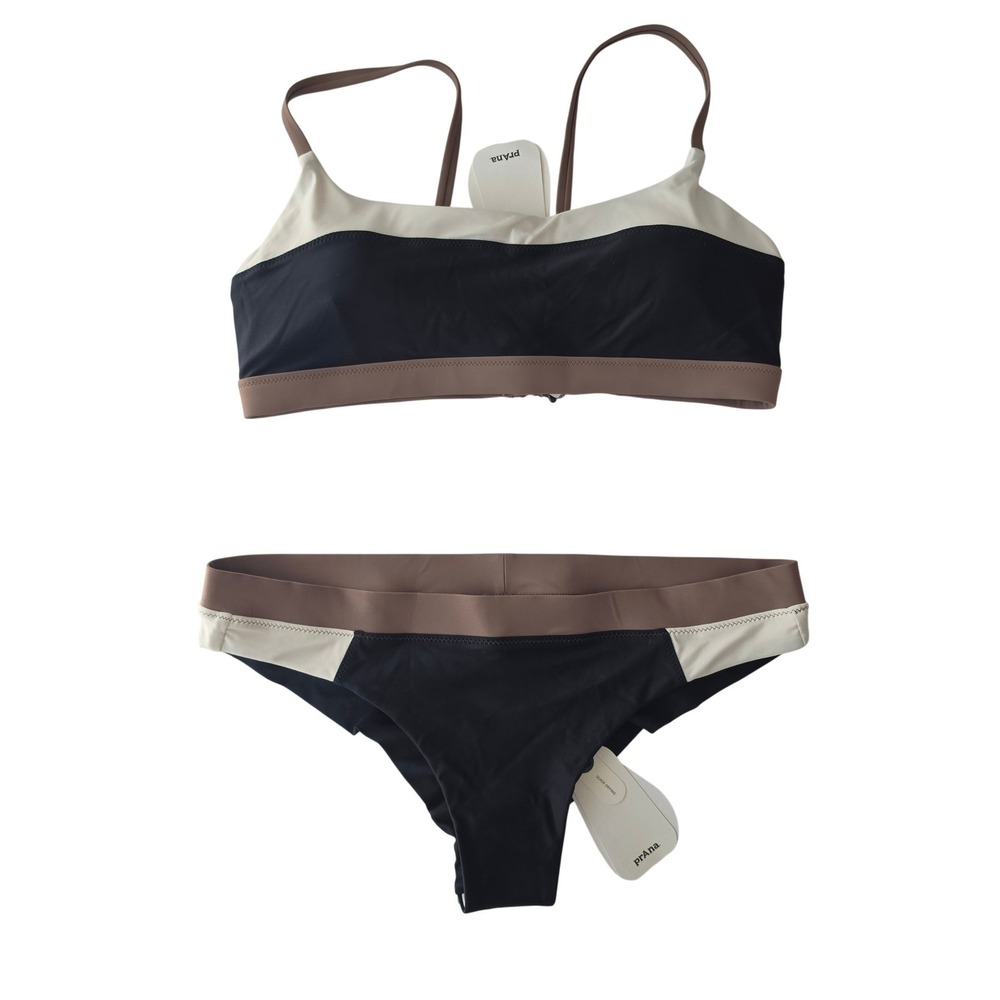 Prana Baja Bound Bikini Set Womens Medium Carob Colorblock NWT sporty swimsuit